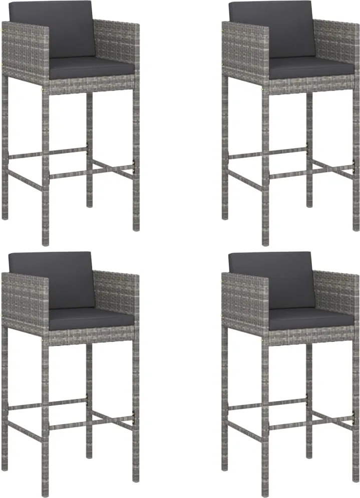 vidaXL Scaune de bar cu perne, 4 buc., gri, poliratan