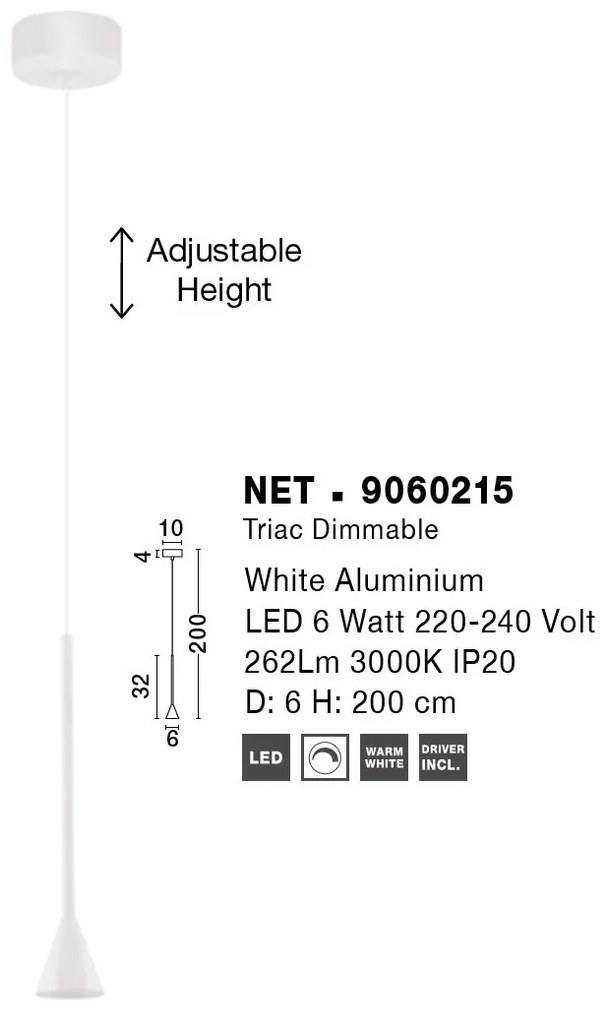 Pendul LED design minimalist NET alb