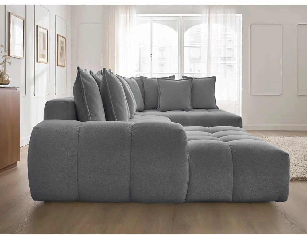 Colțar gri închis extensibil/cu spațiu de depozitare cu tapițerie din chenille (cu colț pe partea dreaptă/în formă de "U") Everest – Bobochic Paris