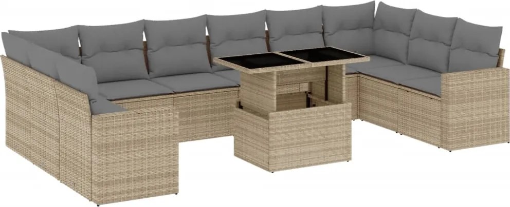 vidaXL Set canapele de grădină cu perne, 11 piese, bej, poliratan