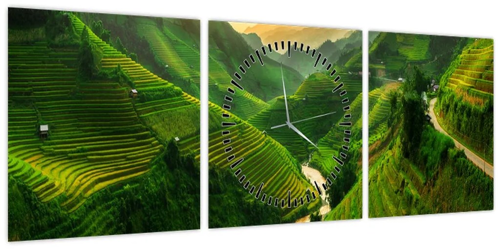 Tablou - Terase de orez Mu Cang Chai (cu ceas) (90x30 cm)