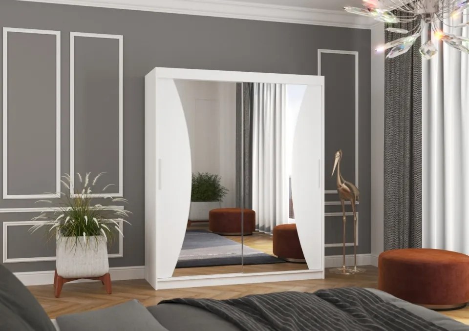 Dulap cu usi glisante si oglinda 180x215 cm, Charlotte, ADRK Furniture (Culoare: Sonoma)