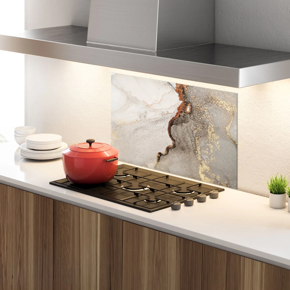 Panou Sticla Bucatarie, 30x40cm, Protectie aragaz, Antistropi, Termorezistent, Abstracte, Marble, Grey Gold Marble Gigapixel Art Scale 0_50x