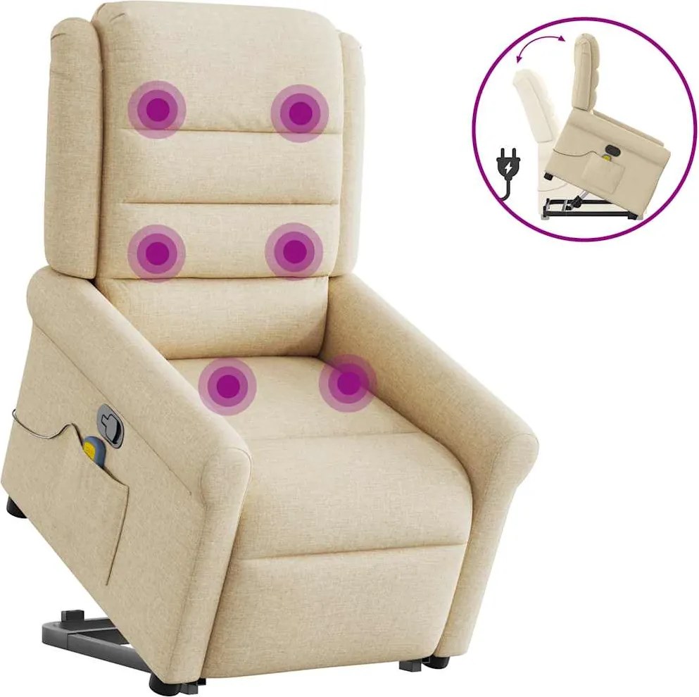 vidaXL Fotoliu masaj rabatabil cu ridicare, crem, material textil