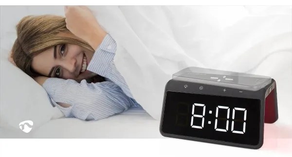 Nedis WCACQ30BK - Ceas cu alarmă, ecran LCD și încărcător wireless 15W/5V negru