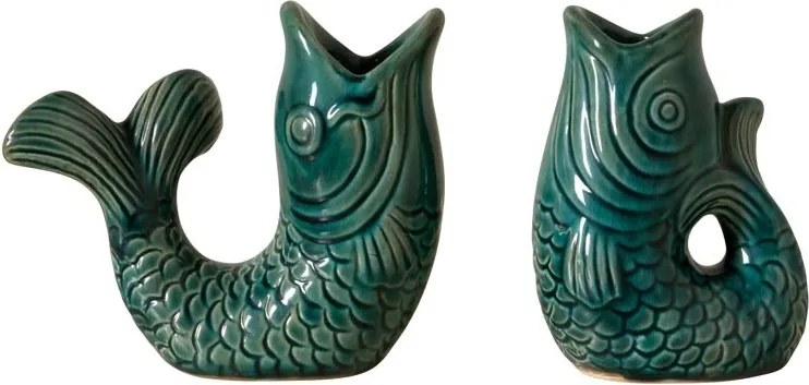 Set 2 suporturi pentru lumanari din ceramica, verde inchis, "Fish"