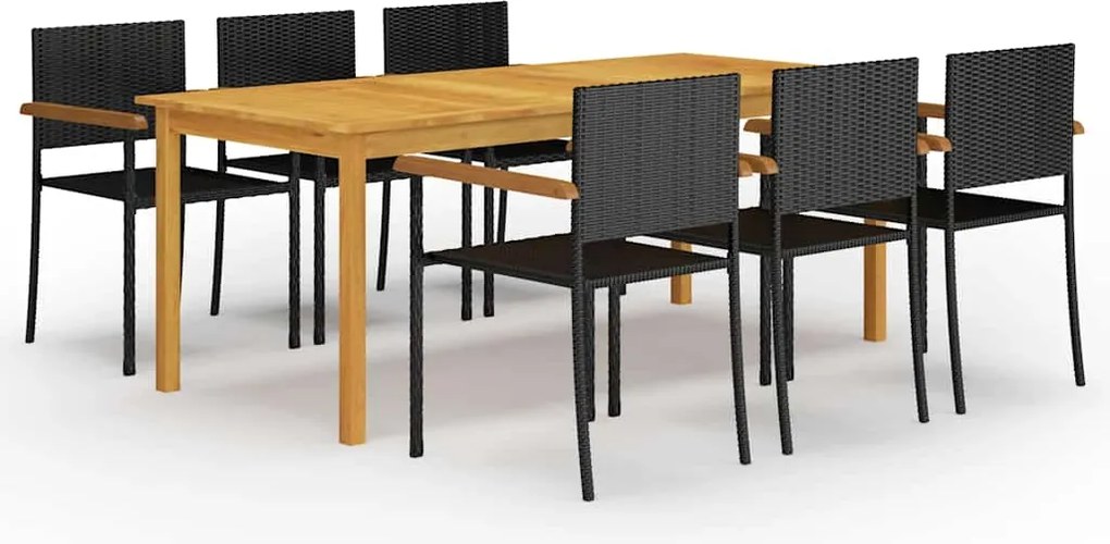 vidaXL Set mobilier de grădină, 7 piese, negru