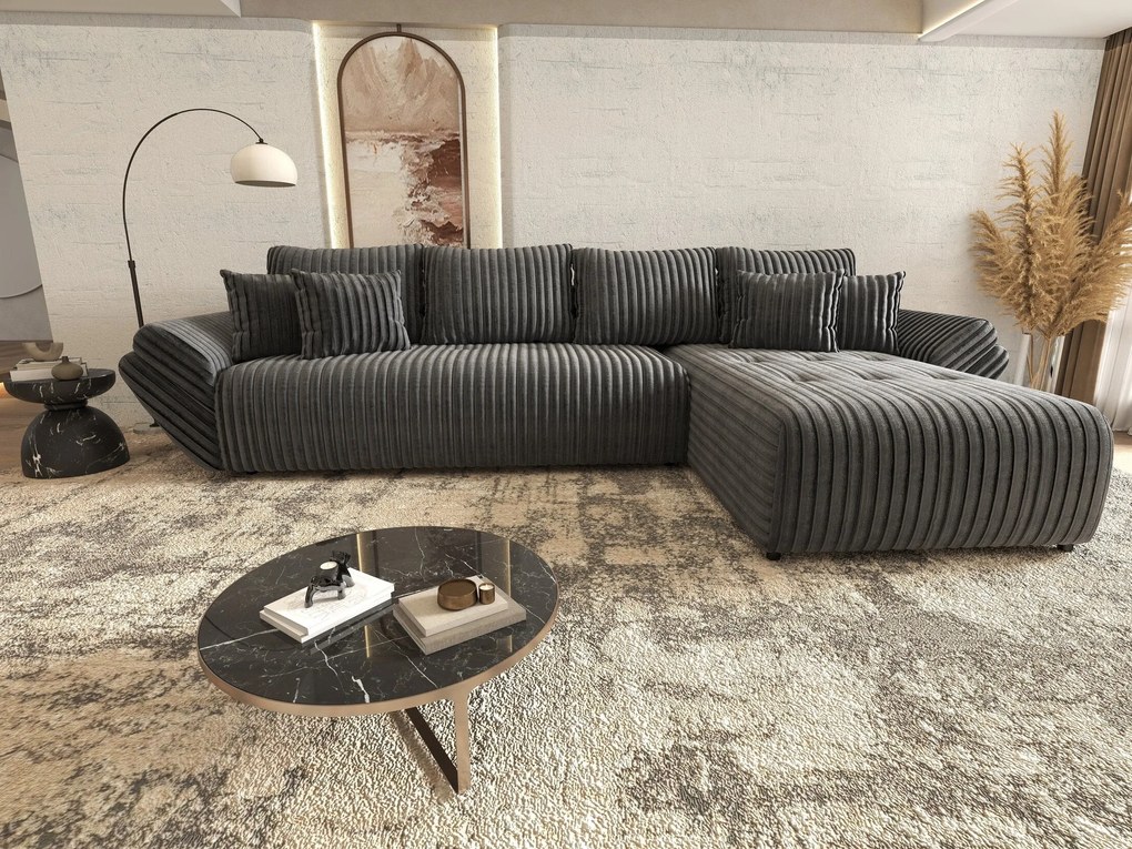 Colțar extensibil dumonde cu ladă de depozitare si sezut confortabil din spuma high-density, Berlin XL Ambience Grey II 350x185 cm