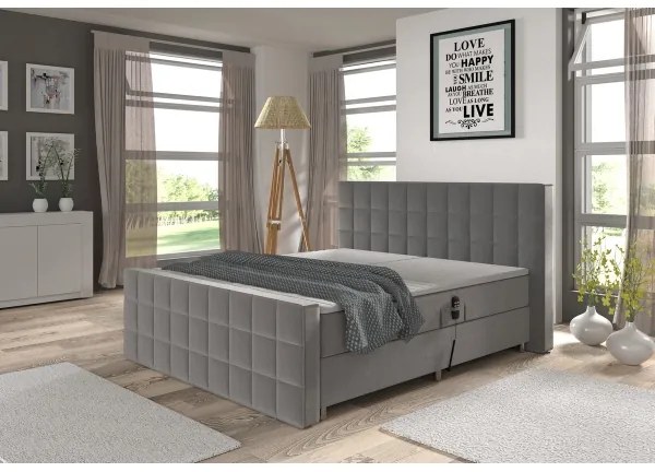 Pat tapițat reglabil electric HELEN 180x200 cm, gri, cu saltele și topper