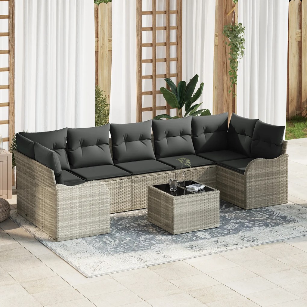 vidaXL Set de canapele pentru grădină cu pernă 8 pcs Gri deschis