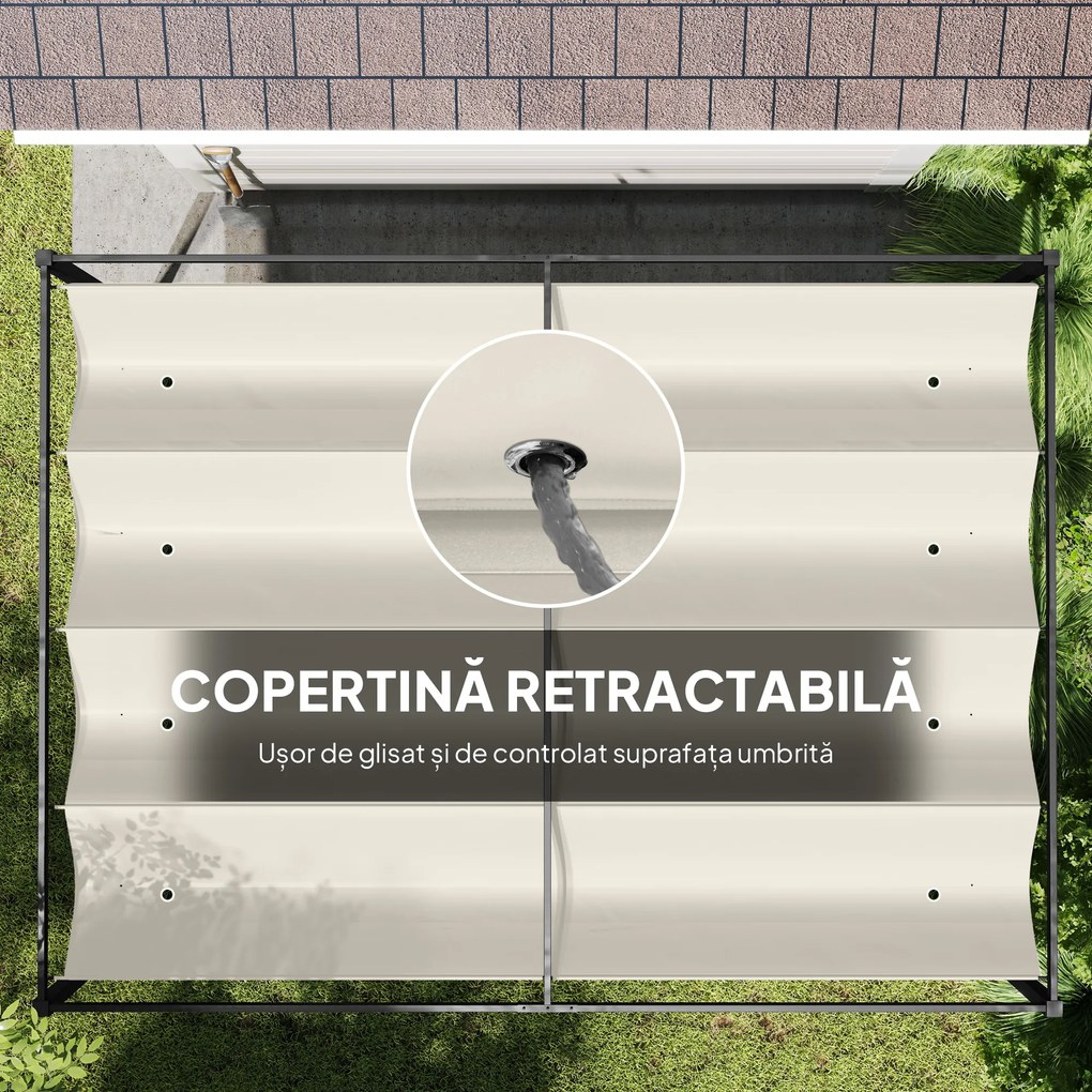 Outsunny Pergolă Gazebo 3x2 m cu Acoperiș Retractabil, Orificii de Drenaj, Țăruși și Șuruburi, Pergolă din Metal și Poliester pentru Exterior, Crem | Aosom Romania