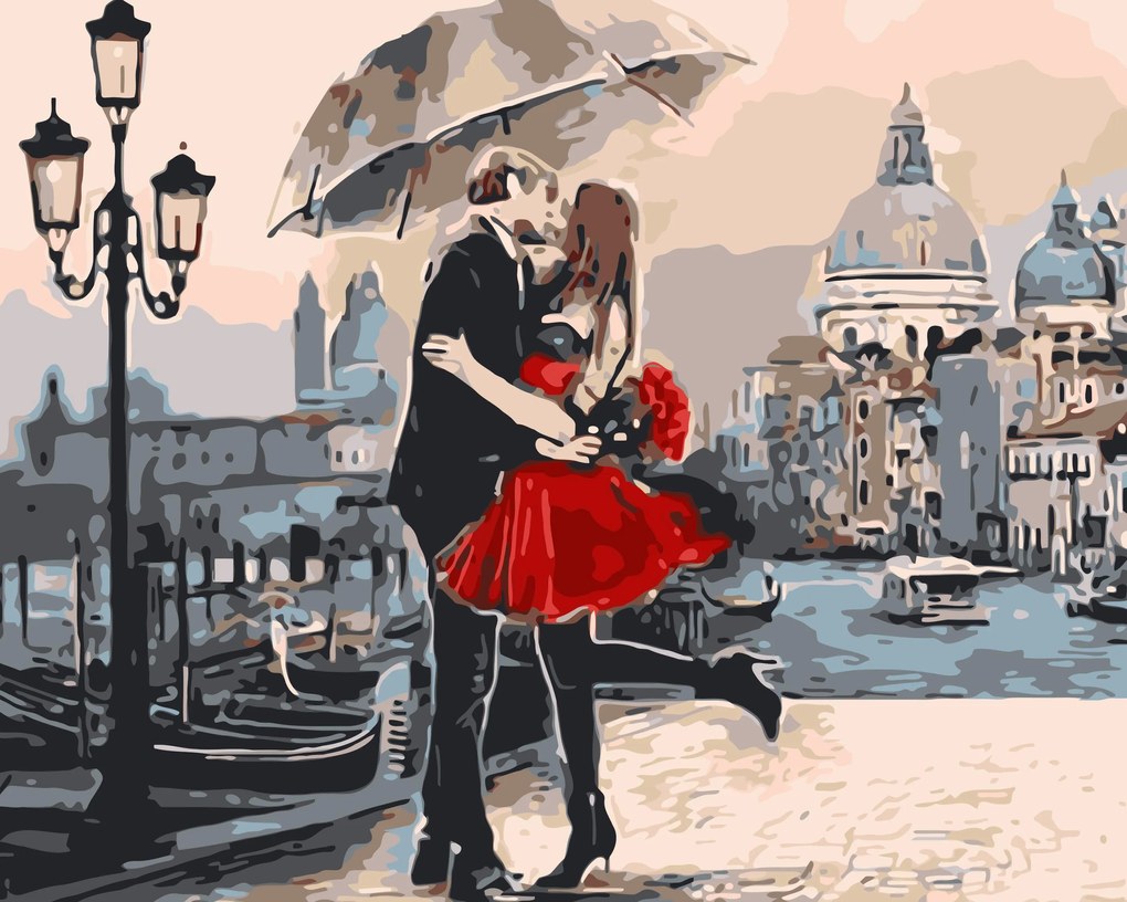 Pictura pe numere cu un cadru "Cuplu îndrăgostit de umbrelă" 50x40 cm