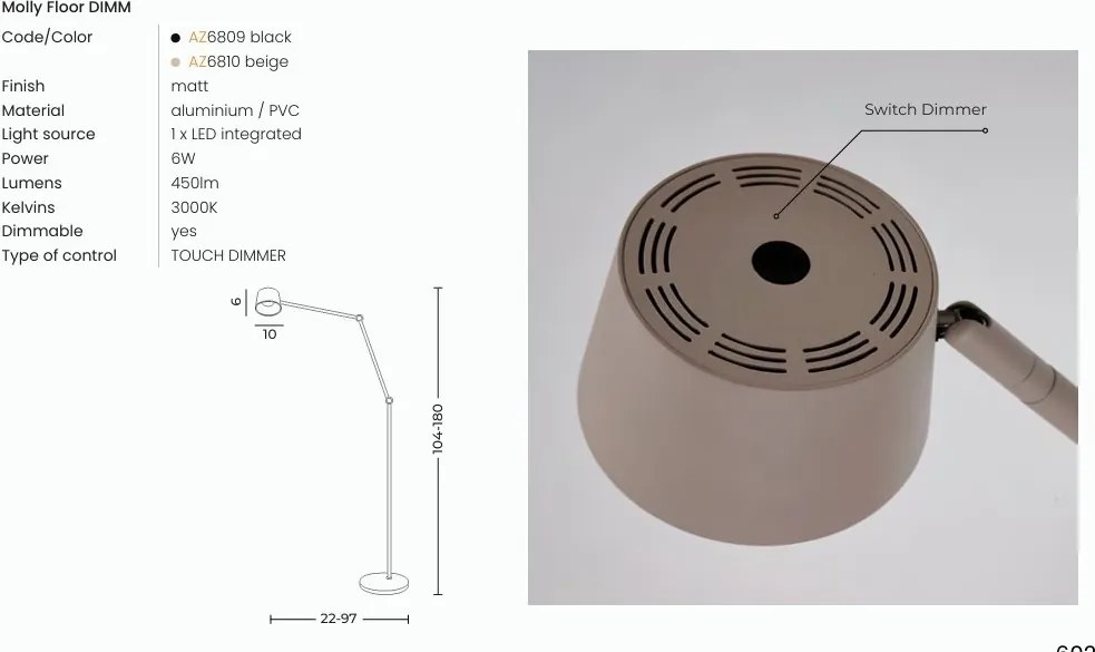 Lampa de podea cu brat articulat MOLLY negru