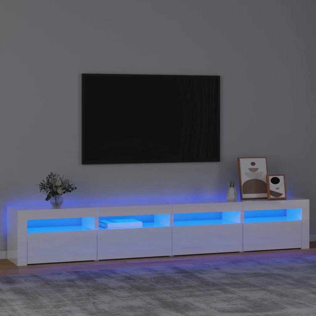 3152766 vidaXL Comodă TV cu lumini LED, alb extralucios, 240x35x40cm