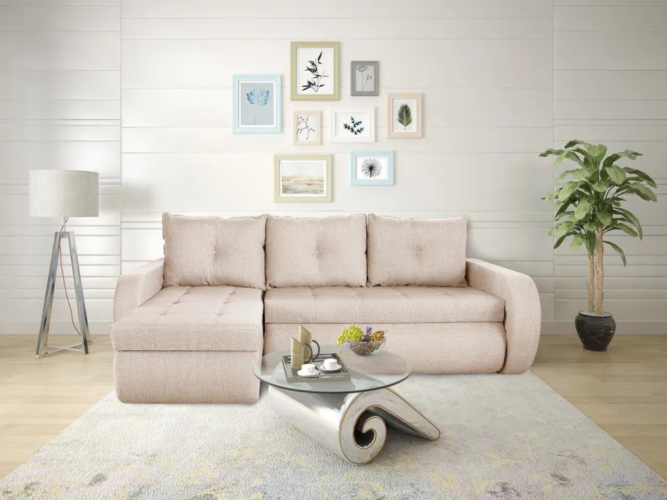 Coltar extensibil reversibil Genoa Lux Cream 243x141x81 cm cu lada de depozitare