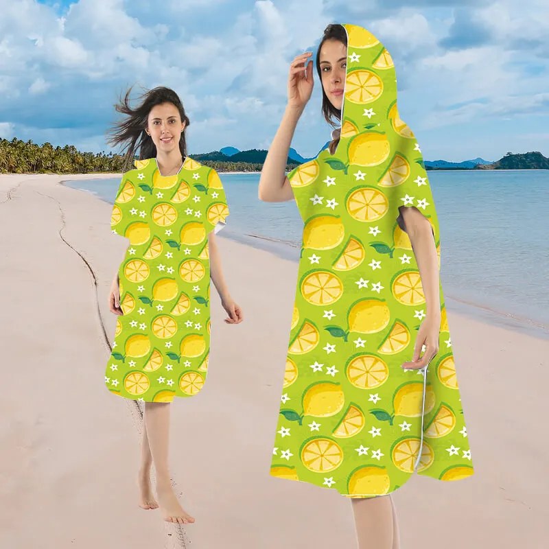 Poncho prosop de plaja LEMONS verde 80x145 cm