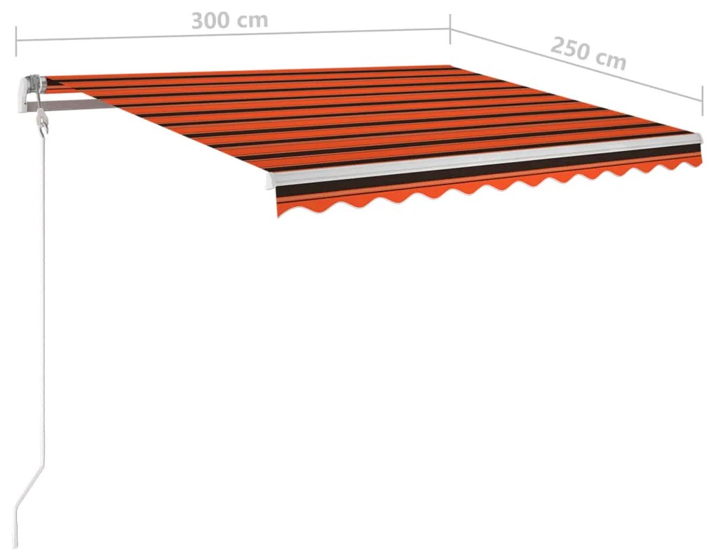 Copertina retractabila manual cu stalpi portocaliu maro 3x2,5 m portocaliu si maro, 3 x 2.5 m
