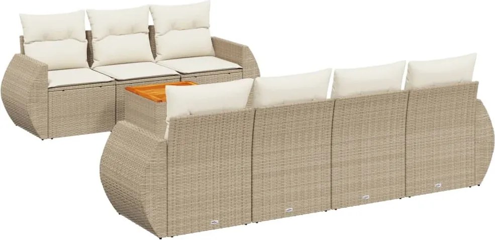 vidaXL Set canapele de grădină, 8 piese, cu perne, bej, poliratan