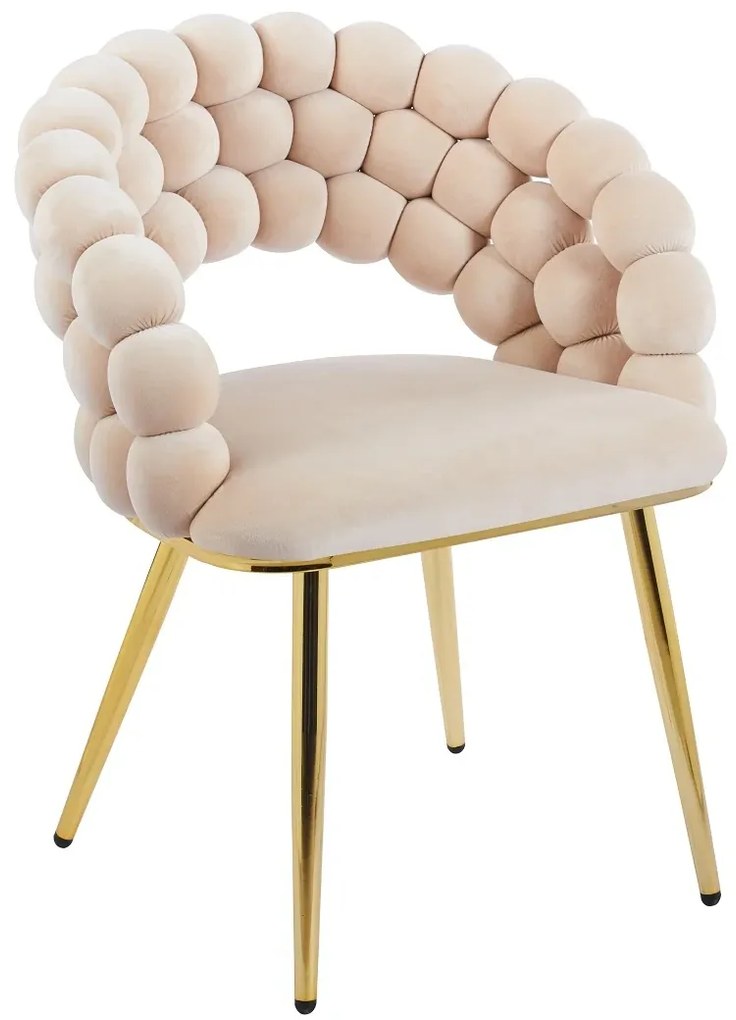 RESIGILAT- Scaun dining, tapiterie catifea, cadru metalic auriu, Bej