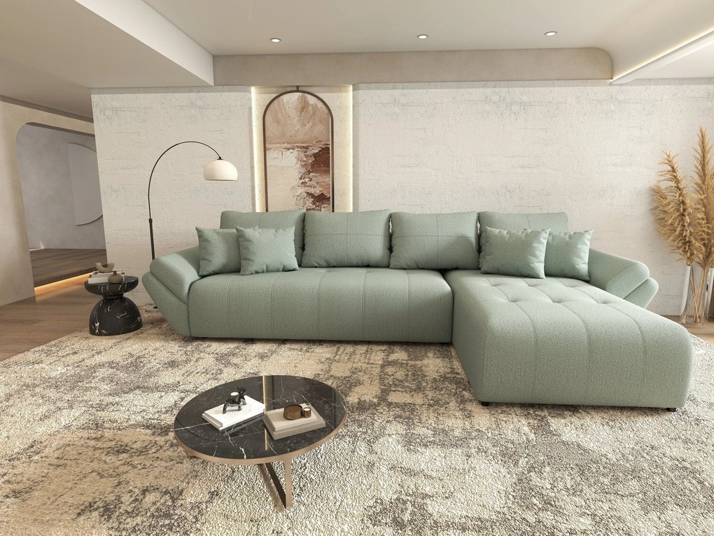 Colțar extensibil dumonde cu ladă de depozitare si sezut confortabil din spuma high-density, Berlin XL Enjoy Mint 350x185 cm II