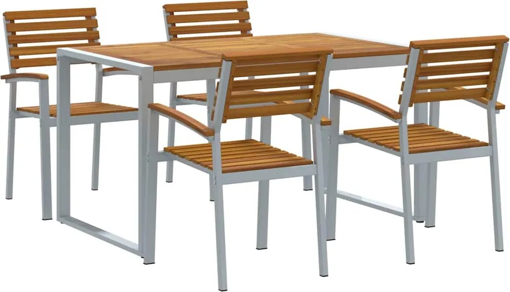 vidaXL Set de masă pentru grădină 5 pcs Gri Lemn Solid de Acacia