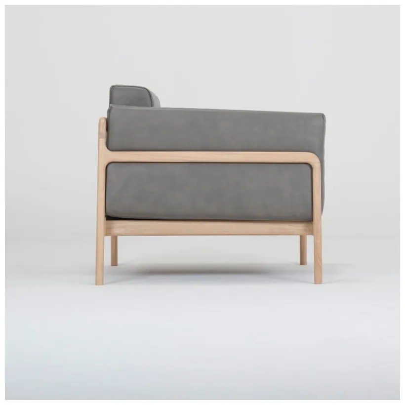 Fotoliu din piele bovină cu structură din lemn masiv de stejar Gazzda Fawn, gri închis