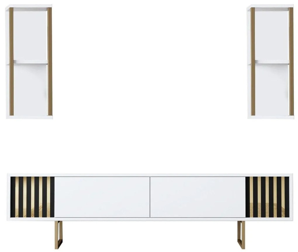 COMODA TV Lux Gold Line Tv Stand Stylish, Alb - Nuc - Gri, 180 x 48 x 30 cm