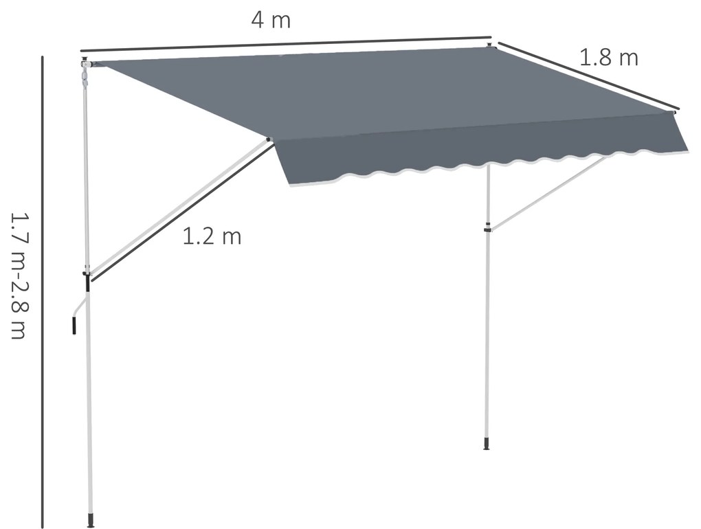 Outsunny Copertină Retractabilă cu Braț Pliabil, 400x120 cm, Gri Închis | Aosom Romania