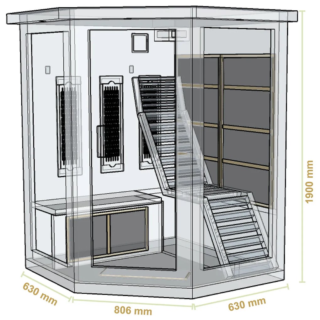 Infračervená sauna / tepelná kabína Aalborg s triplexným vykurovacím systémom a drevom Hemlock