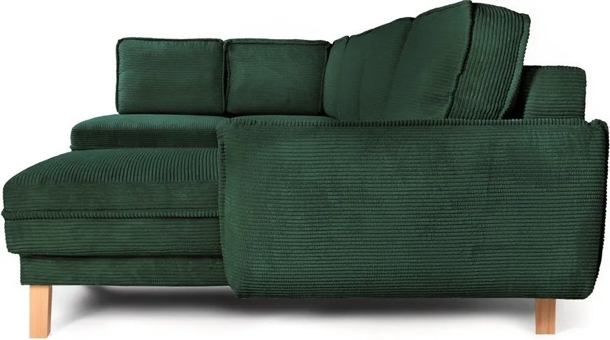 Colțar verde închis extensibil/cu spațiu de depozitare cu tapițerie din catifea reiată (cu colț pe partea stângă/în formă de "U") Tori – Bonami Selection