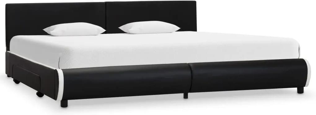 Cadru pat cu sertare, negru, 180 x 200 cm, piele artificiala