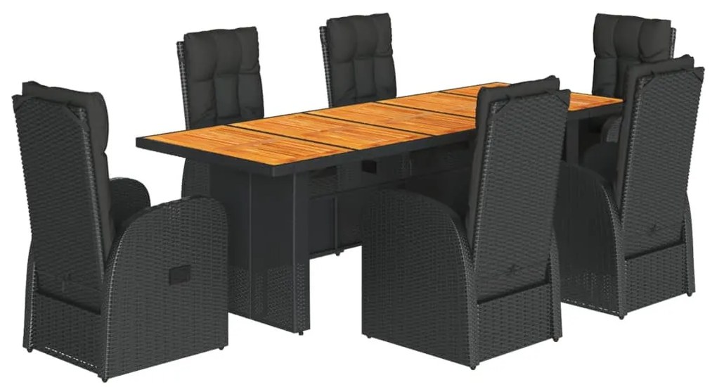 3277645 vidaXL Set mobilier de grădină cu perne, 7 piese, negru, poliratan