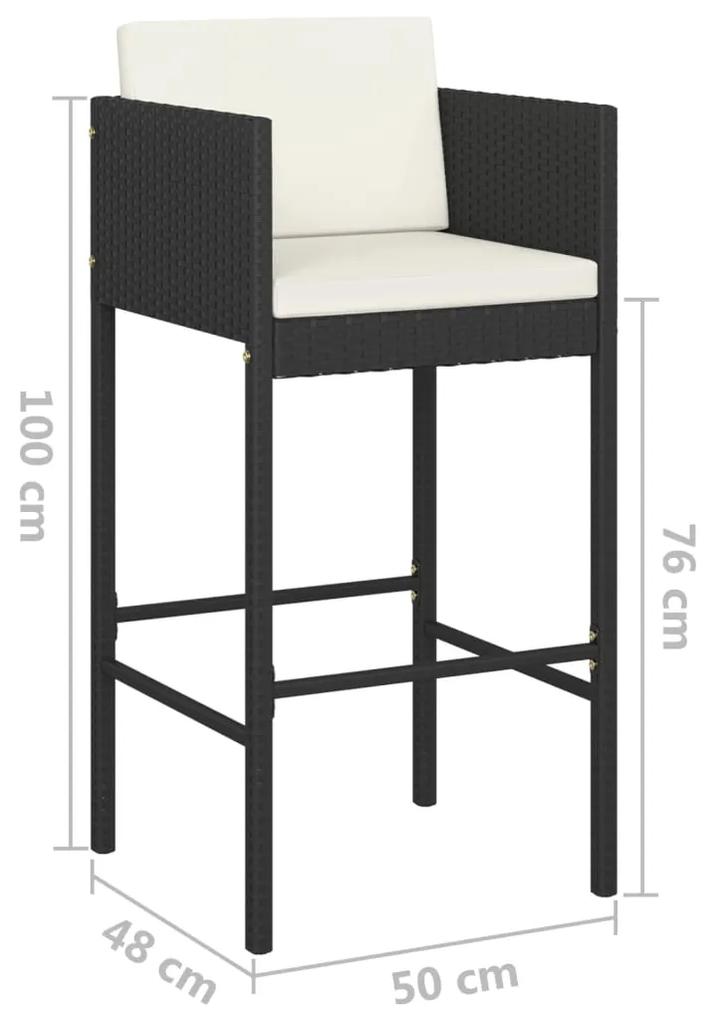 Set mobilier bar de gradina cu perne, 3 piese, negru, poliratan Negru, 80 x 80 x 110 cm, 3