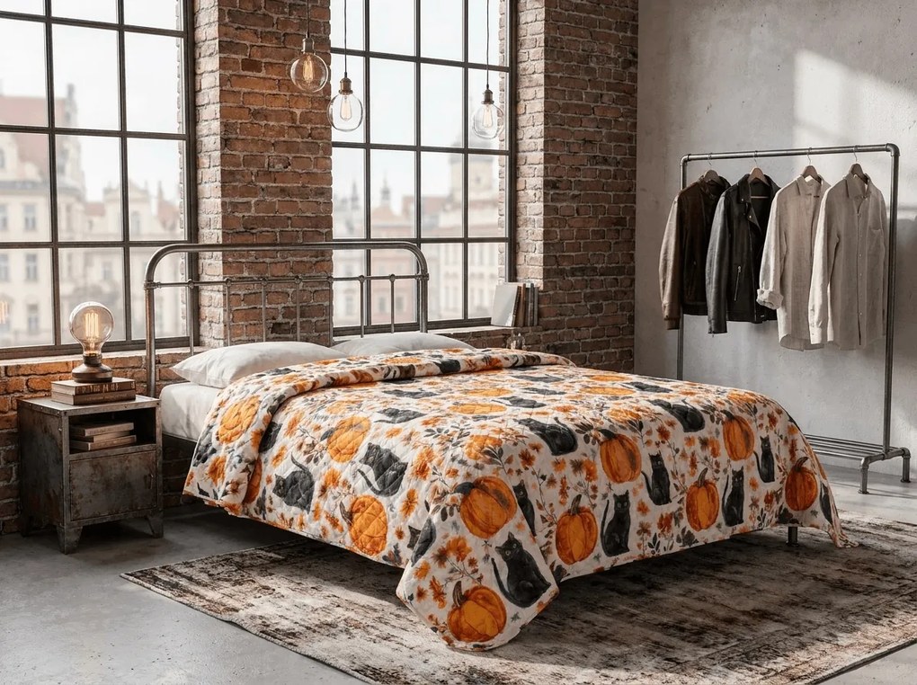 Cuvertura de pat CATS AND PUMPKINS, colorat Dimensiune: 170 x 210 cm