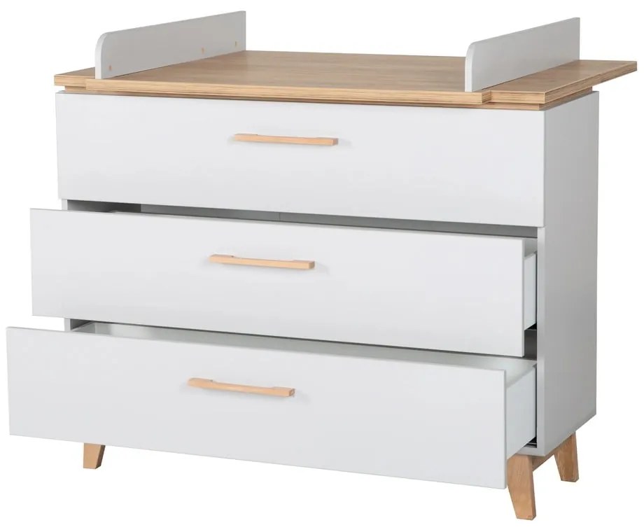 Comodă de copii gri deschis joasă cu aspect de lemn de stejar cu masă de schimbat 117x104 cm Caro – Roba