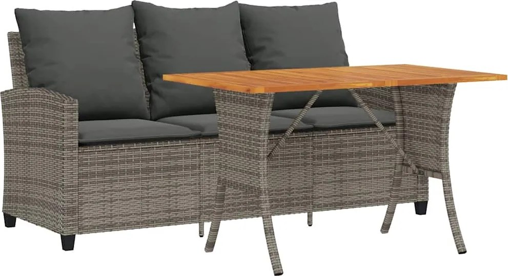 vidaXL Canapea de grădină cu 3 locuri cu perne și masă polirattan gri