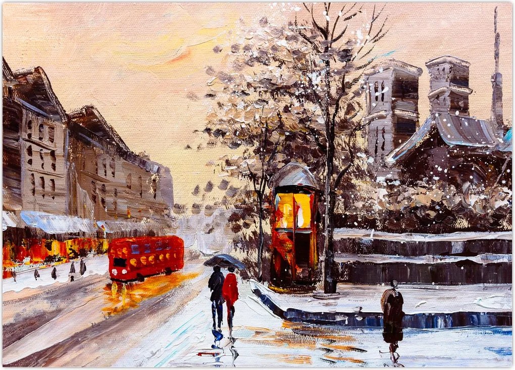 Tablou - Pictură oraș iarna (70x50 cm)