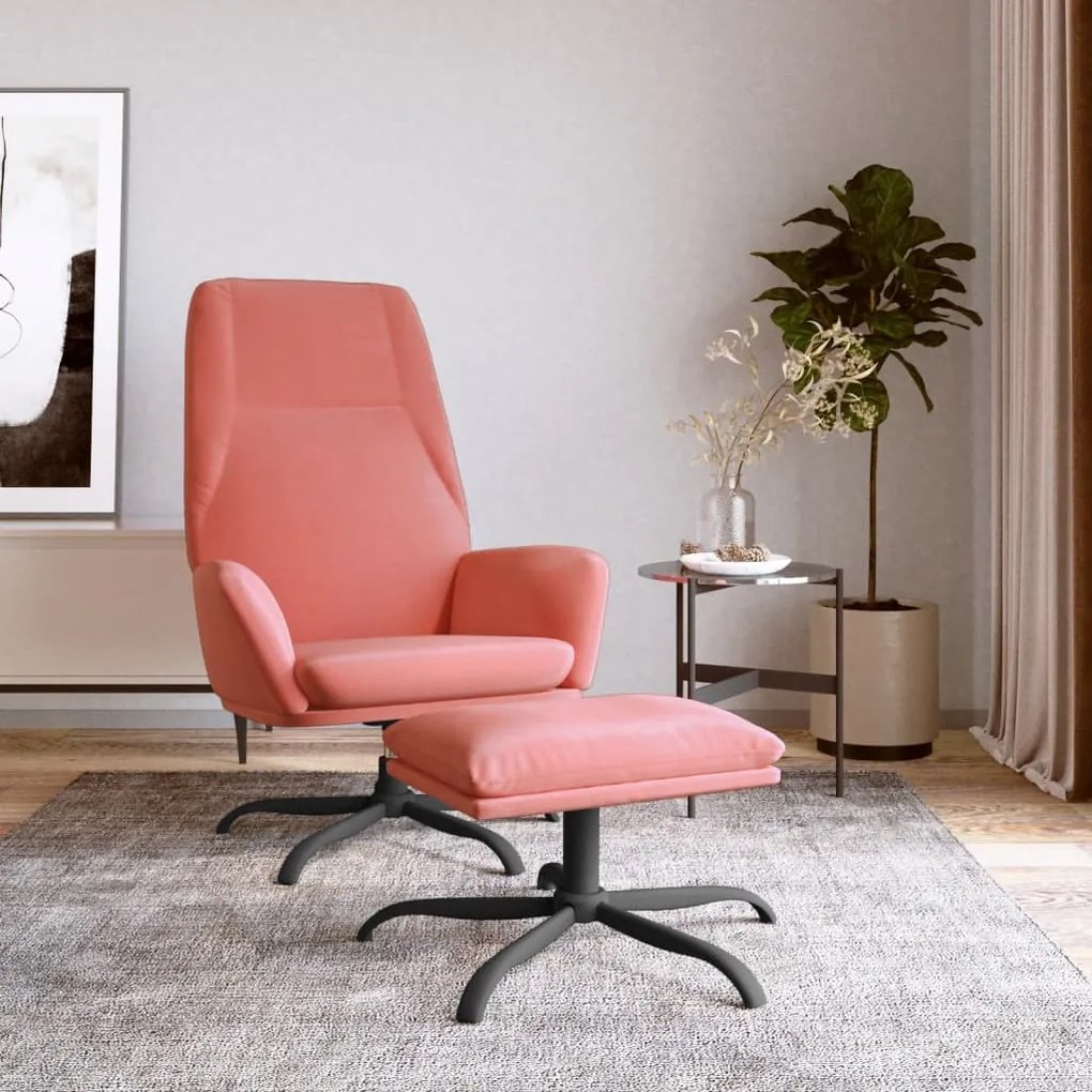 3097841 vidaXL Scaun de relaxare cu taburet, roz, catifea