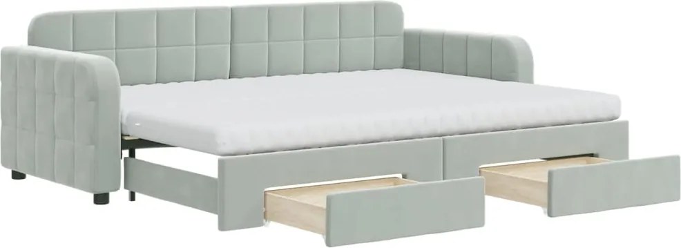 vidaXL Pat de zi cu extensie și sertare, gri deschis 80x200 cm catifea