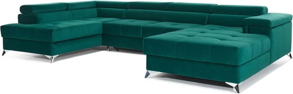 Coltar extensibil stanga 5 locuri ELTAP, Edr-99, Eduardo, 337x205x88 cm, lemn/poliester, verde inchis