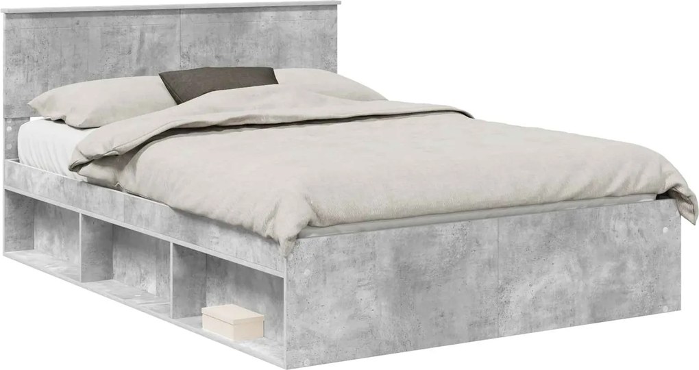 vidaXL Cadru de pat cu headboard Beton 140 x 200 cm Lemn de pin masiv