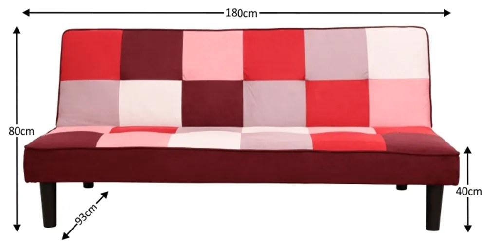 Canapea extensibilă, material textil roşu/alb, ARLEKIN