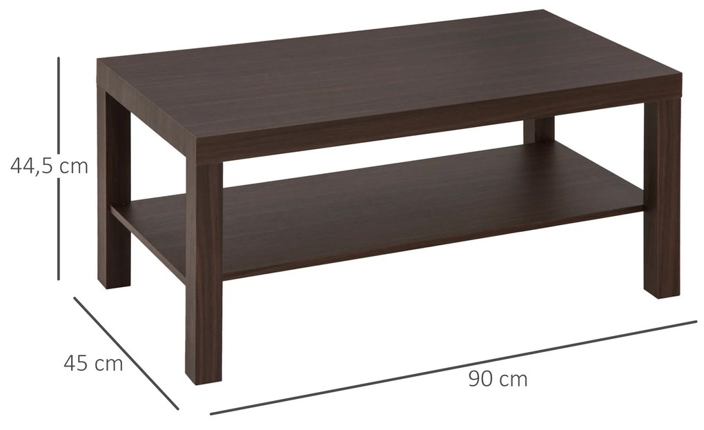 HOMCOM Măsuță de Cafea Rectangulară Clasică cu Raft Spațios de Depozitare din Lemn 90×45×44.5cm | Aosom Romania