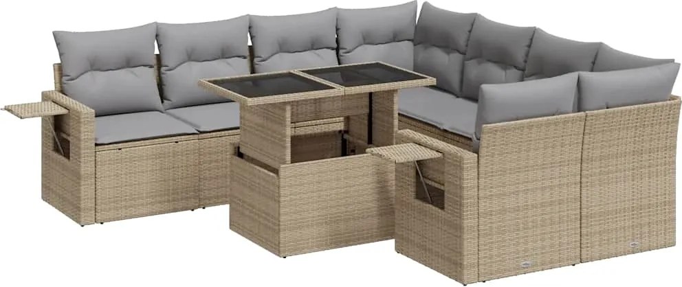 vidaXL Set canapele de grădină, 9 piese, cu perne, bej, poliratan