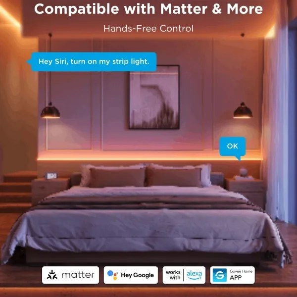 Bandă LED RGBWWIC dimabilă Govee COB 3780 diode 3m Wi-Fi Matter