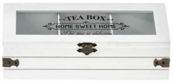 Cutie pentru ceai Home din lemn, alb, 9x24 cm
