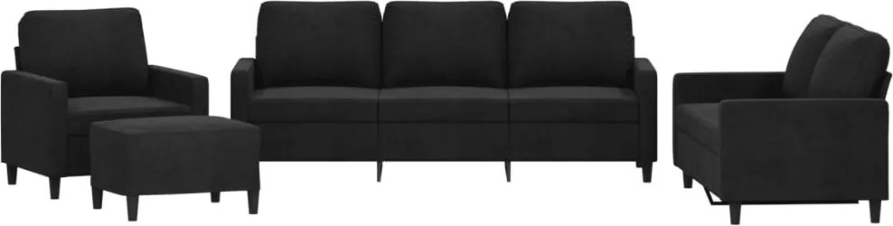 vidaXL Set de canapele cu perne, 4 piese, negru, catifea
