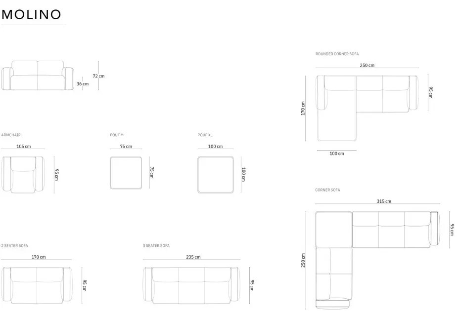 Canapea gri deschis cu tapițerie din stofă bouclé 235 cm Molino – Micadoni Home