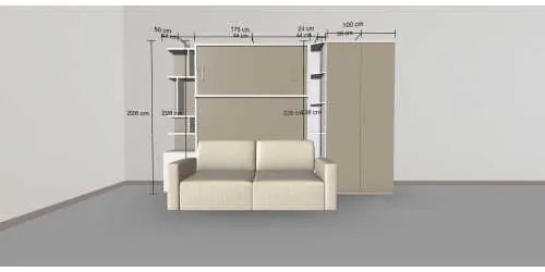 Set pat rabatabil dublu 160X200 cu somiera, canapea 2 locuri, biblioteca si dulap Acordeon(100) cm - ROYAL XL 160, ACORDEON WARDROBE,SMALL BOOKCASE&SOFA SET(160X200)