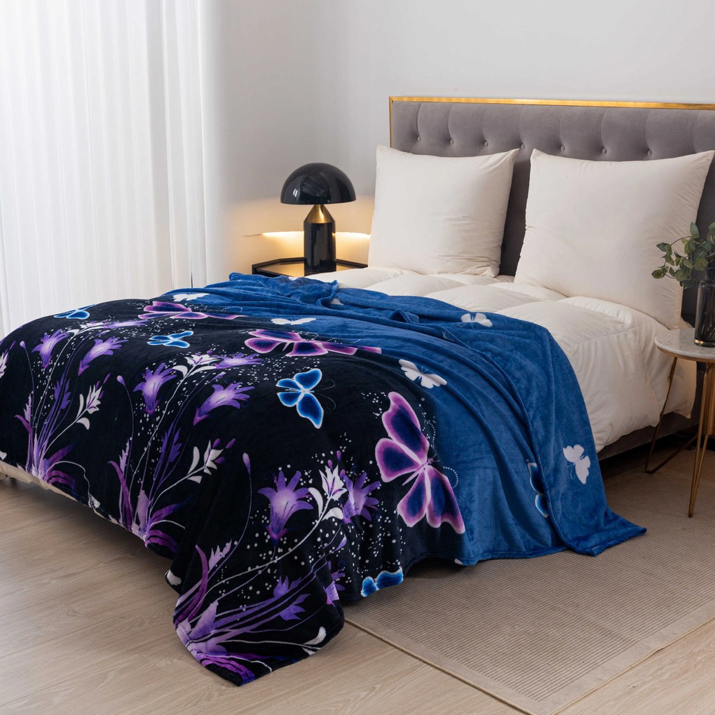 Patura din microplus VIOLET BUTTERFLY albastru inchis Dimensiune: 160 x 200 cm